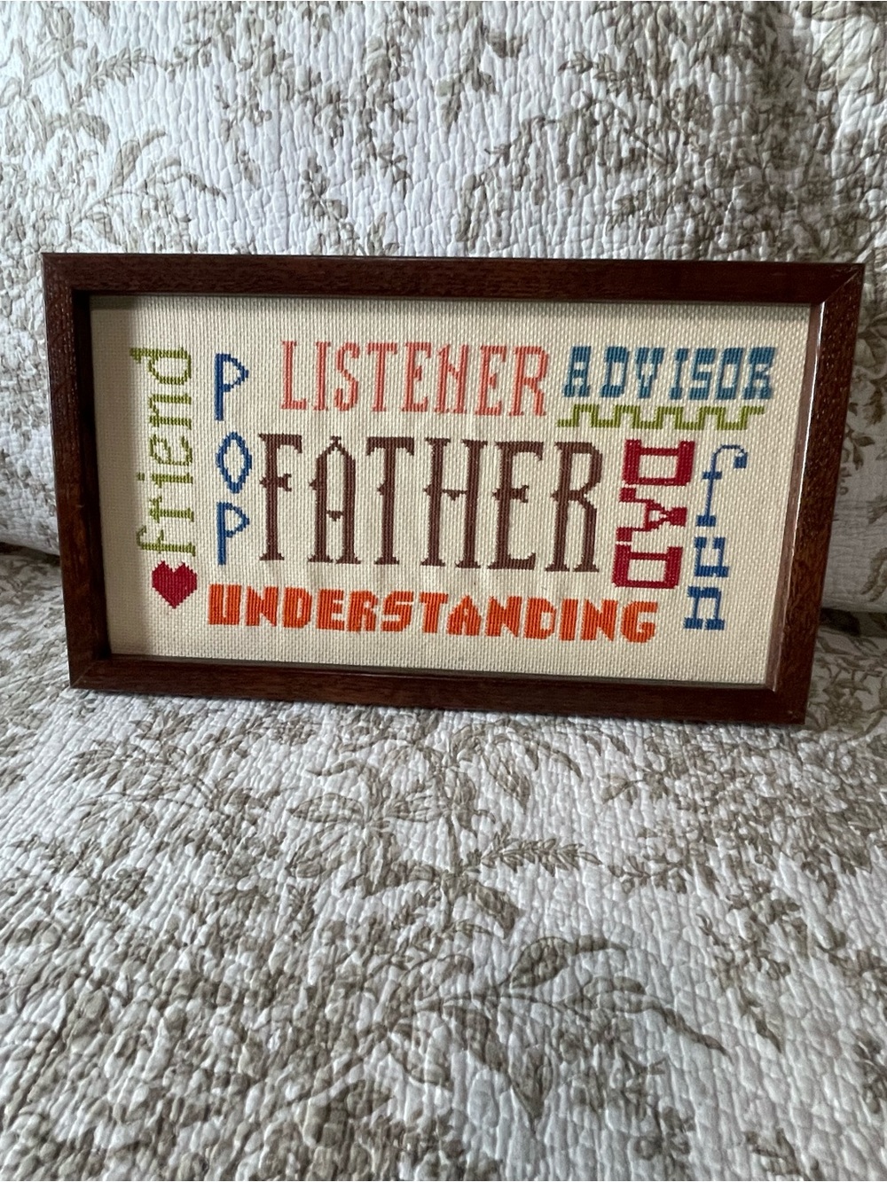 Framed Vintage Cross Stitch “Father” Art